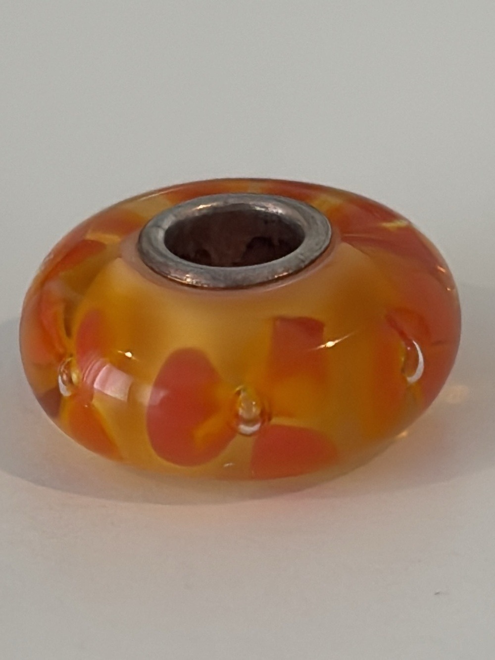 Trollbeads Murano "Red Flower" glass bead with sterling silver core stamped 925